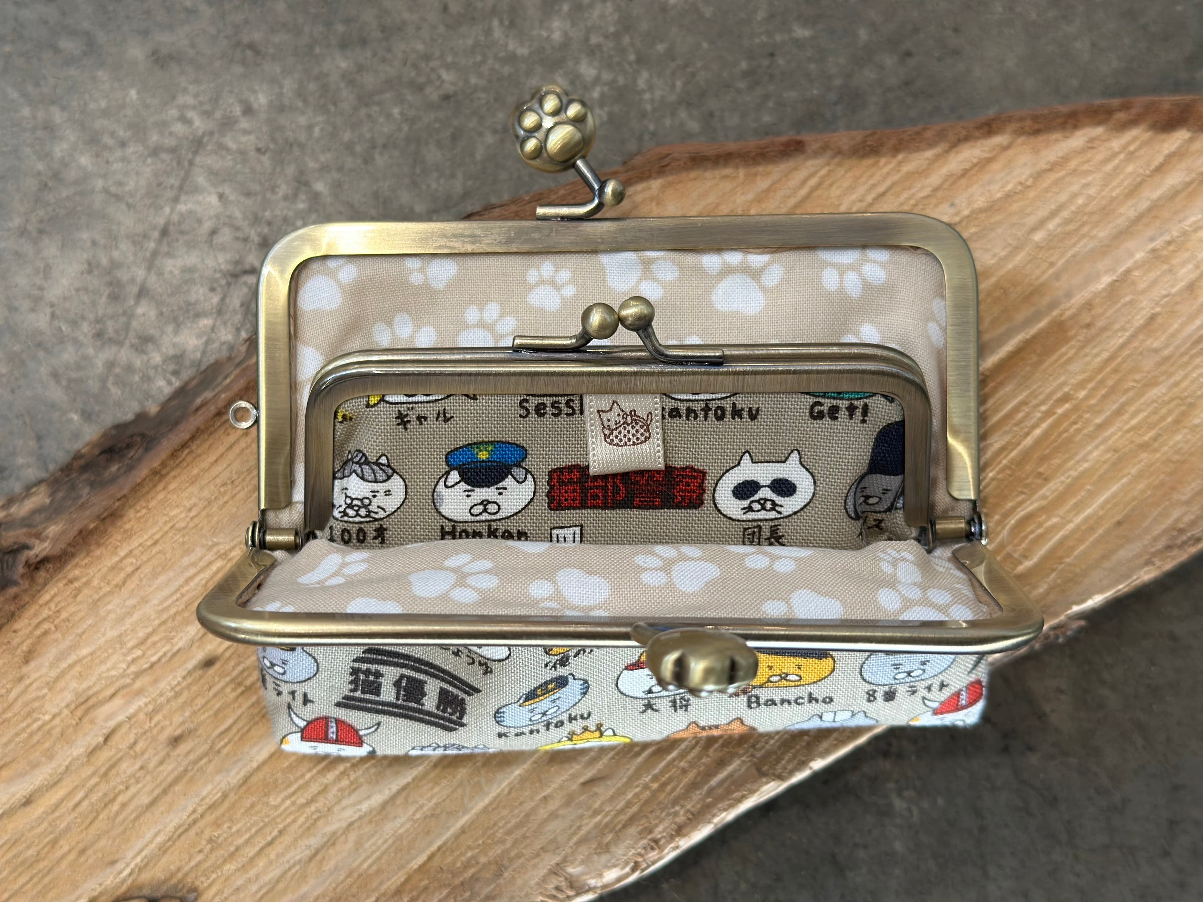 猫の小銭収納がま口ポーチ 印鑑ケース 猫部警察