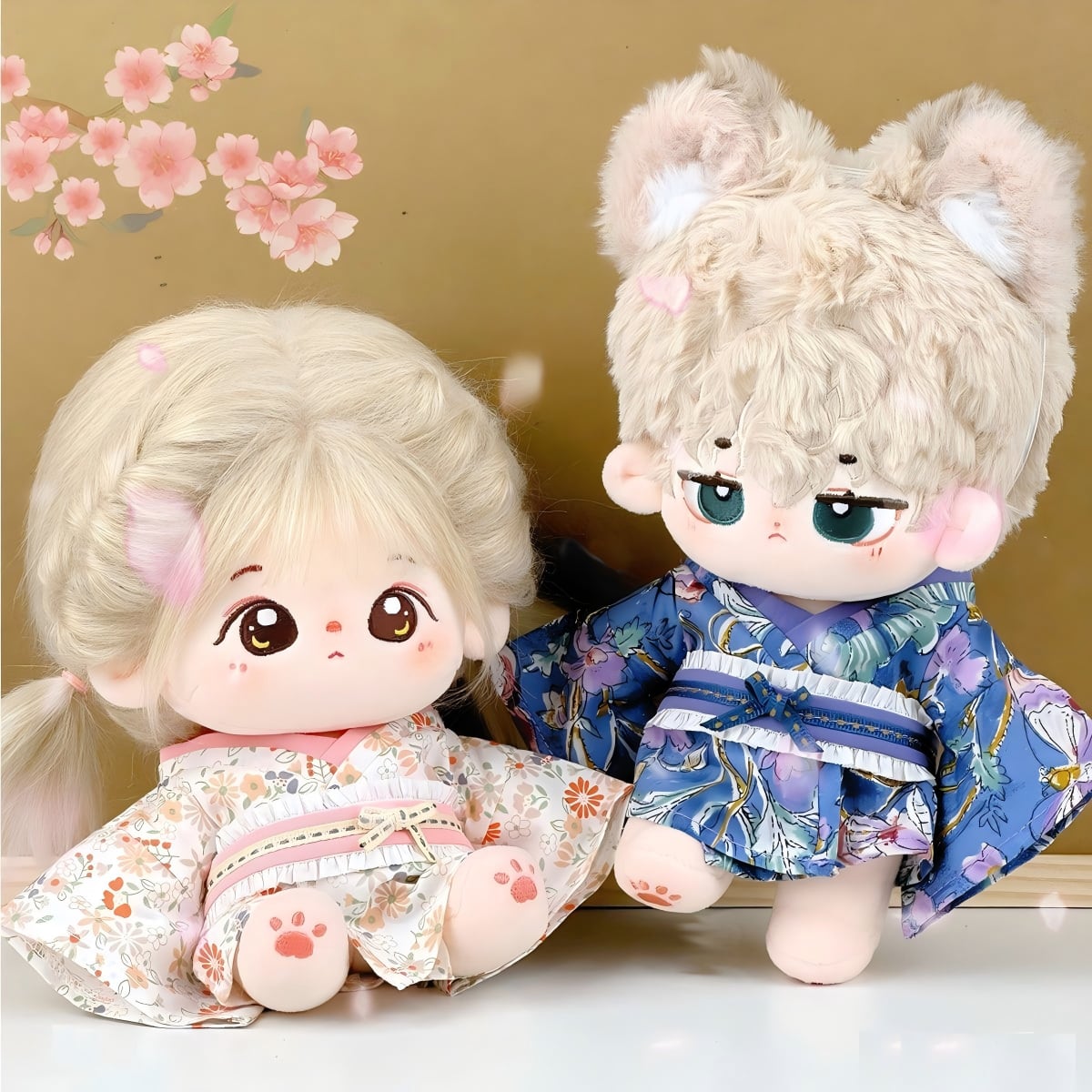 20cmぬいぐるみ用 かわいい 和風浴衣 花柄着物+帯 着せ替え ぬい服 2点