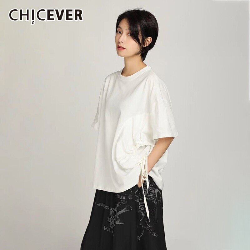 CHICEVER春女性TシャツOネック半袖サイドホローアウトルーズスリムトップ2020 ショート ハーフスリーブ スプリング 春物 6base563130022439