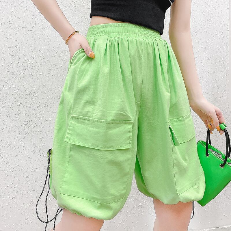 ストレッチハイウェストウェストポケットギャザーカジュアルショーツ ストリート エラスティック 伸縮 大きめサイズ ブルマー ヨーロピアン ミックスインファッション59798407600