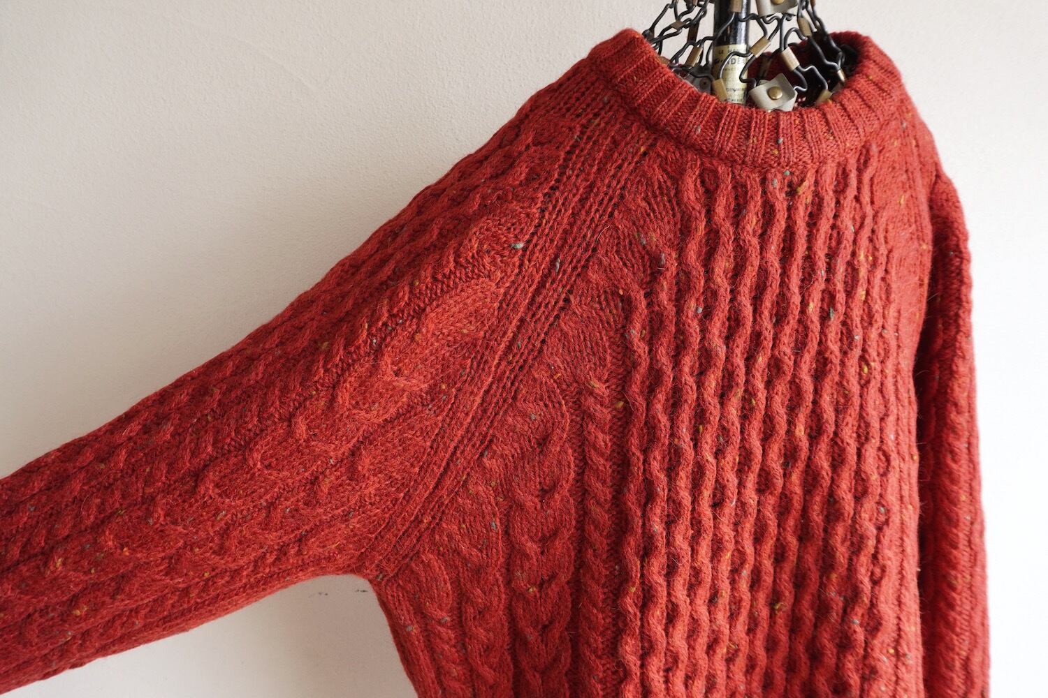 1990's ENGLAND製 [LANDS' END] ケーブル&ハニカム アランニット