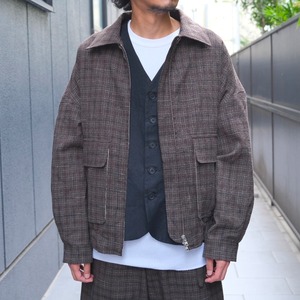 EVAN KINORI(エヴァン キノリ) /Zip Jacket  Two Kasuri Wool Check-Brown/Beige/Navy-