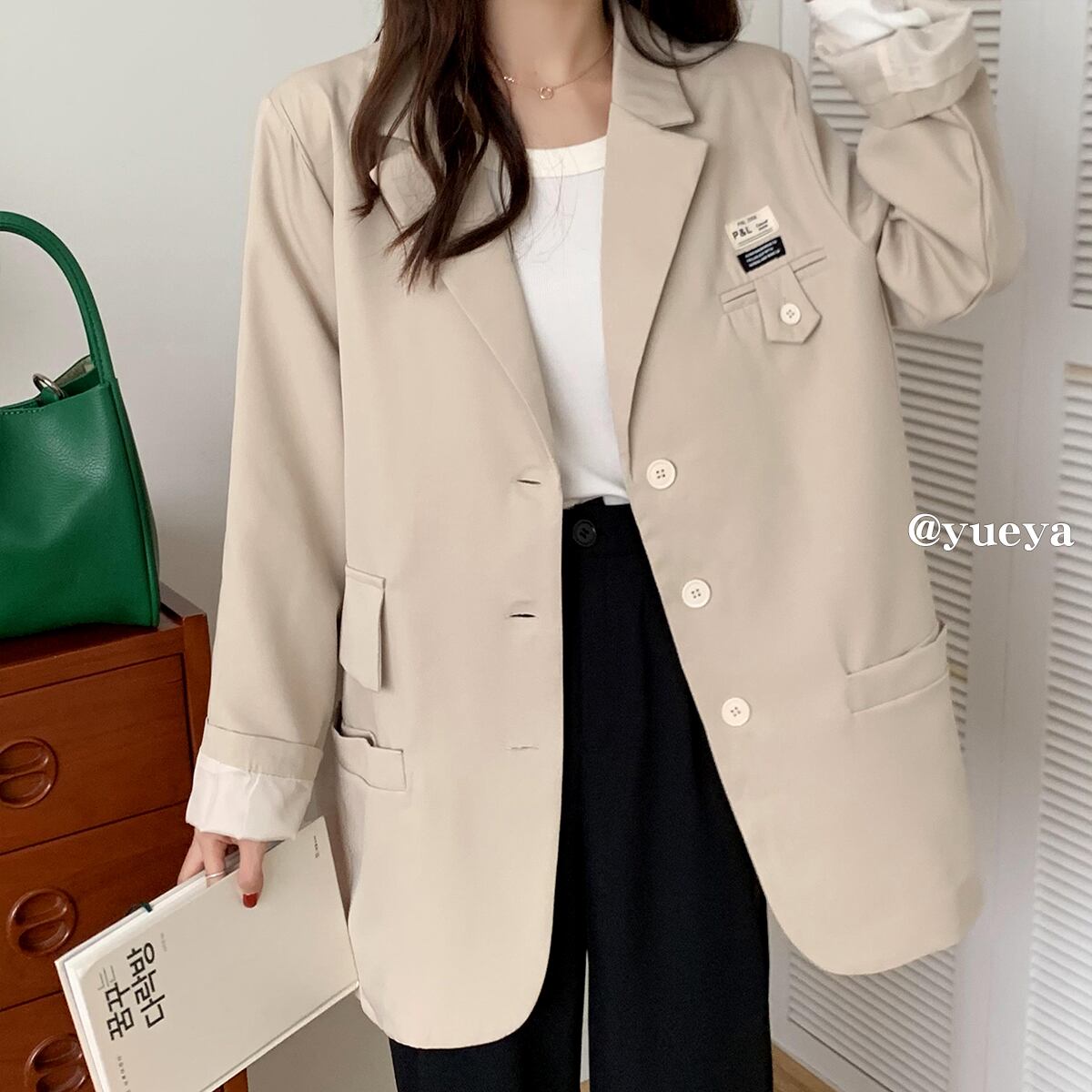 ブラックジャケット オータムカジュアルルーズ 秋物 クレセントシティ16810209807