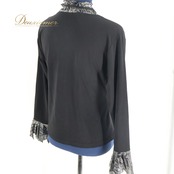 【美品 社交ダンス衣装】ブラック シルバー トップス レッスンウェア ラメ 模様 黒 フリル 飾り 練習着 胸元 袖口 華やか