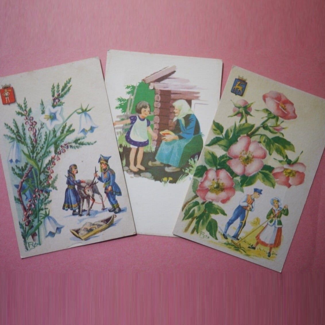 アンティークポストカード 絵葉書3枚 ラップランド フィンランド