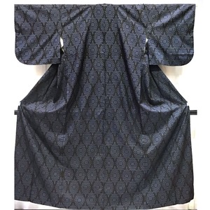 着物・紬・花・青・黒地・No.200701-1892・梱包サイズ80