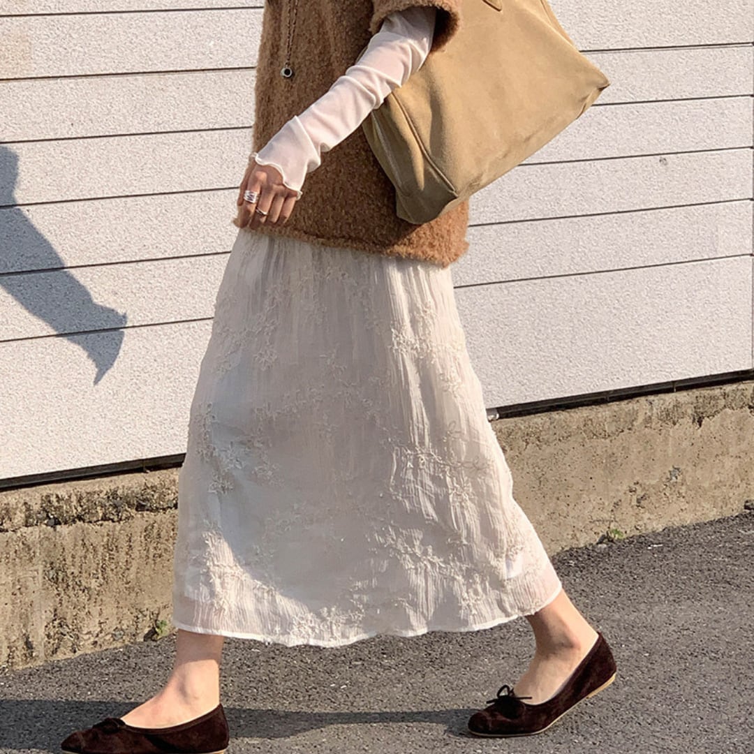 flower lace long skirt