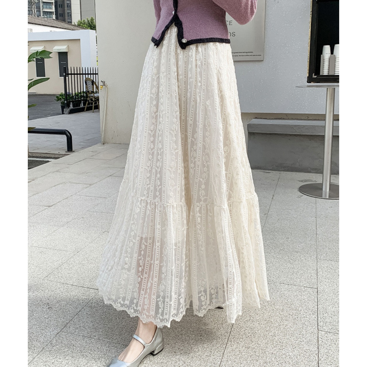 総レース 切り替え フレア スカート 10219