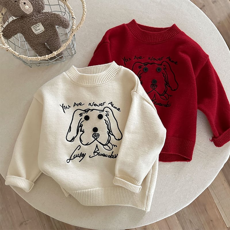 Yoko Kids ニット BABY&KID】冬作厚手ドッグ刺繍ニットセーター | 韓国子供服通販 - Baker