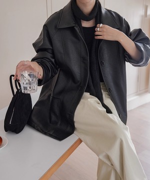 ミドル丈◆フェイクレザージャケット【a-50115】