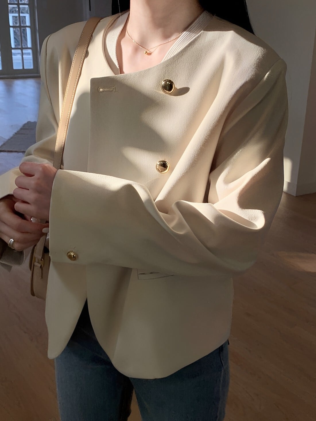 ゴールドボタンノーカラージャケット.1300