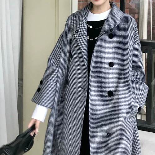 千鳥格子柄ダブルボタンコート ・79332