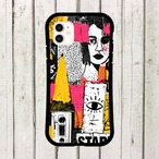 受注生産 iPhoneケース 女性の顔と星のZINEコラージュ｜人物コラージュ ZINE031C