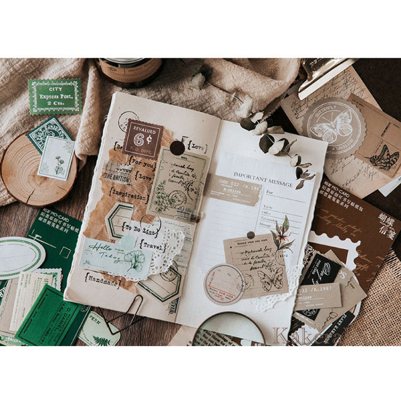 切手風＆フレームデザイン海外シール Brown | KakeraBOX
