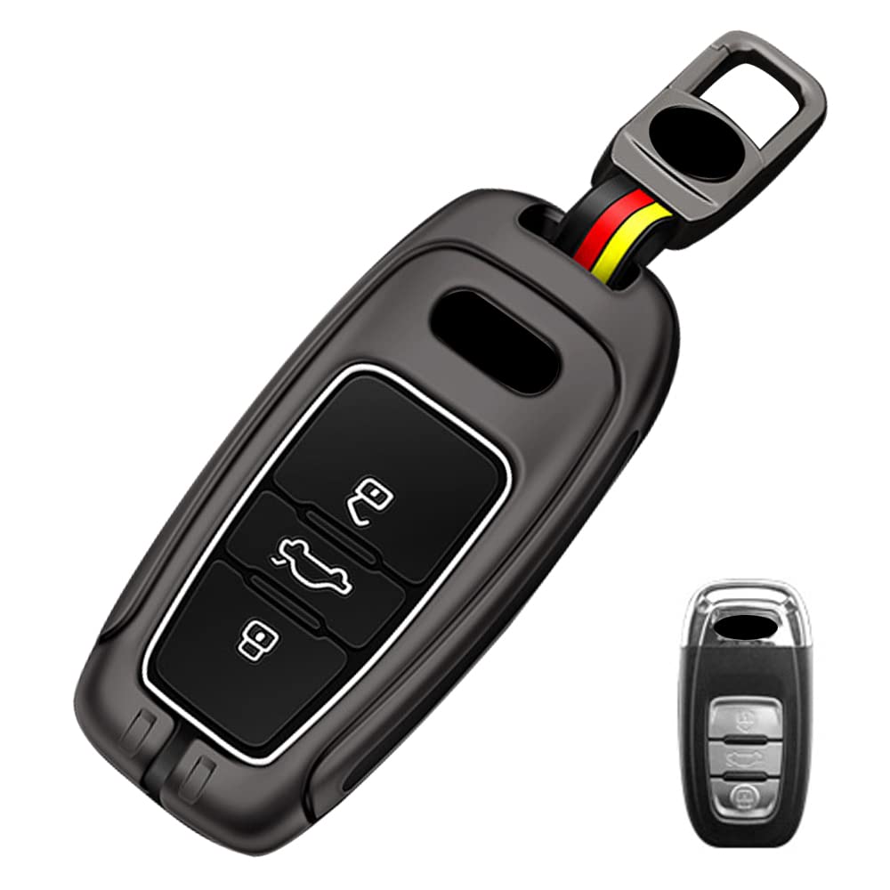 キーケース アウディ用 スマートキーケース キーカバー 3ボタン亜鉛合金 シリコン アウディ専用設計 Audi TT R8 A3 S3 A4 8K A5 8T S5 A6 S6 C7 A6L 等に適用 キーホルダー (グレー)