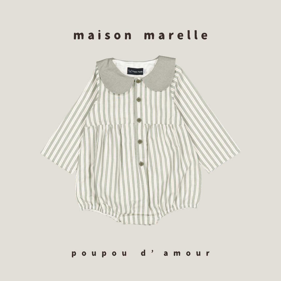 送料無料【予約】maison marelle|Romper BAC - sage stripes(11月上旬以降入荷予定)