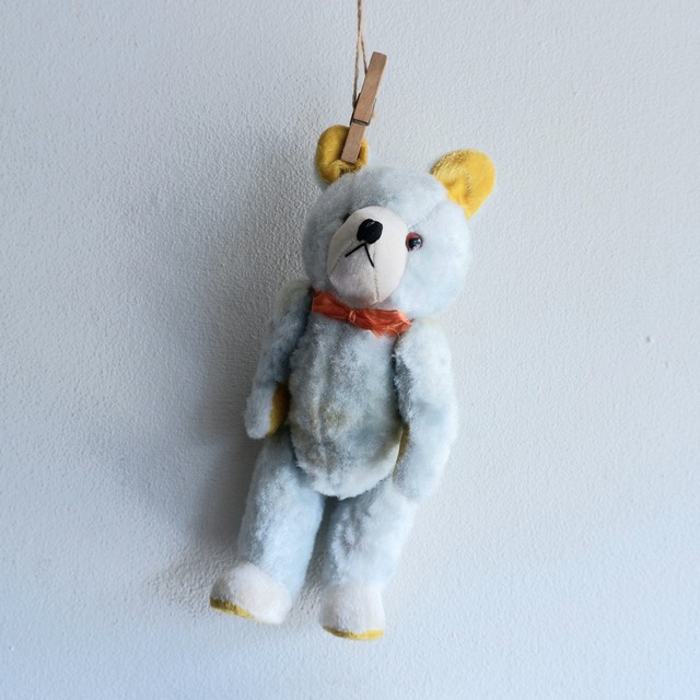 1940年代 ヴィンテージ 水色のテディベア くま ぬいぐるみ グラスアイ 鳴き笛 アンティーク 古着屋 Sputonic