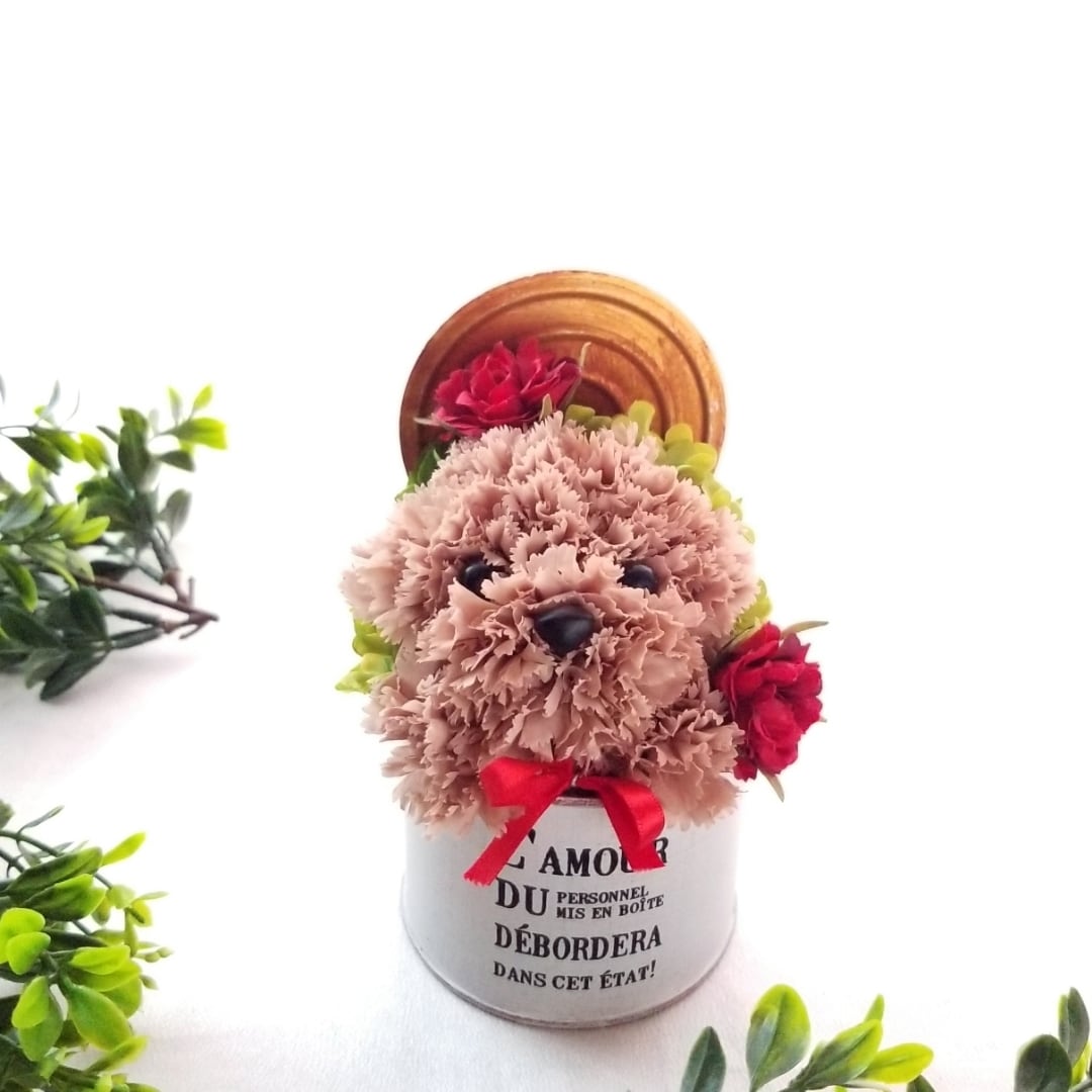 花の犬【淡い茶】プリザーブドフラワー カーネーション 犬 花 トイ