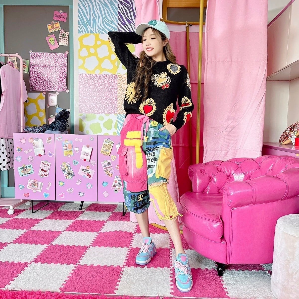 カラフルパッチワークカーゴパンツ/韓国/レディースファッション