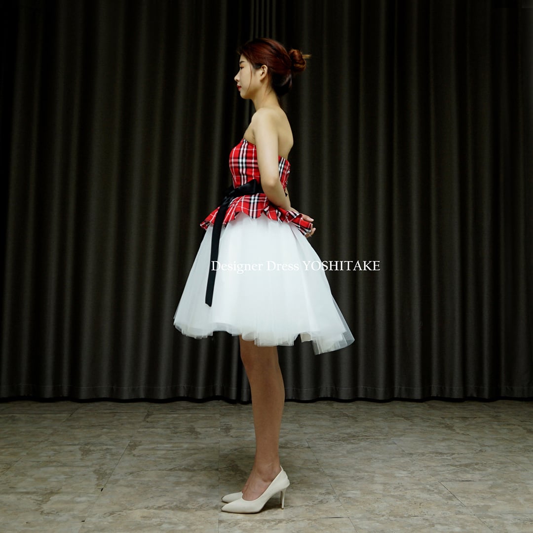 オーダー制作】ウエディングドレス チェック柄ドレス/ミニ丈 前撮り