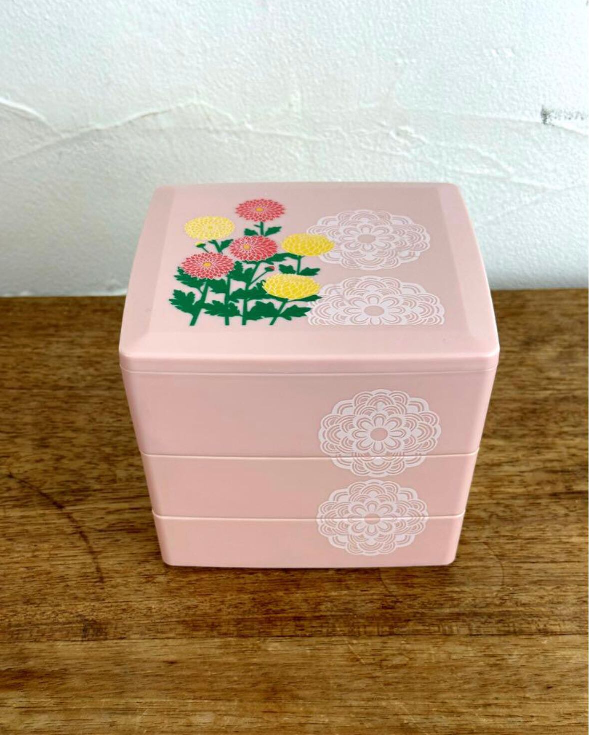 昭和レトロ 3段小物入れ 花柄重箱 入れ子 キャンプ お道具箱 レトロ