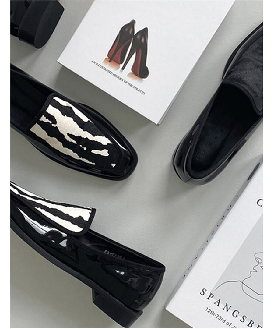 フラットフェイクレザーシューズ◆2Collar【e-70372】