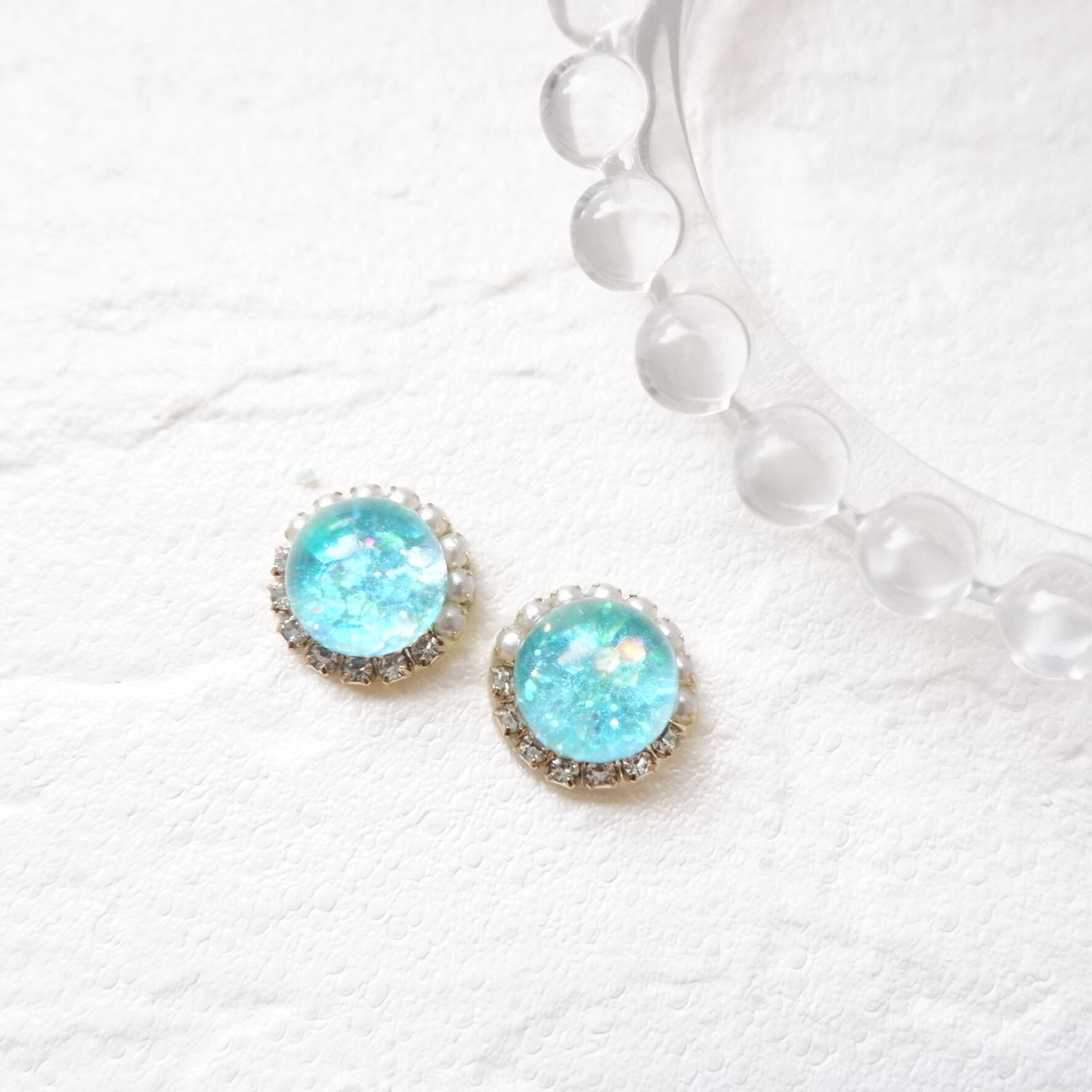 yumeno 】Sphere Sparkle ジュエリーNo．1 ブルーグリーンイヤリング/ピアス ─LeeKa Jewelry