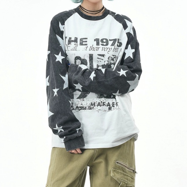 ヴィンテージライクスターパターンラグランTシャツ 2col   R02570