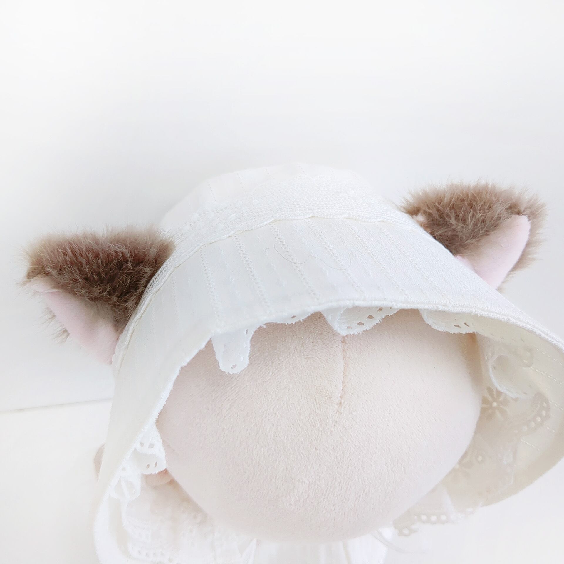 8L-1303【20cm】ねこみみパジャマボンネット つば有りタイプ | Little