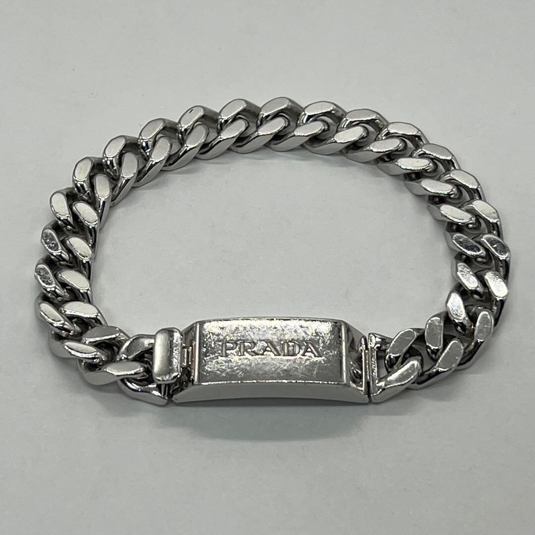 プラダ PRADA ロゴ 喜平チェーン ブレスレット Ag925 Mサイズ