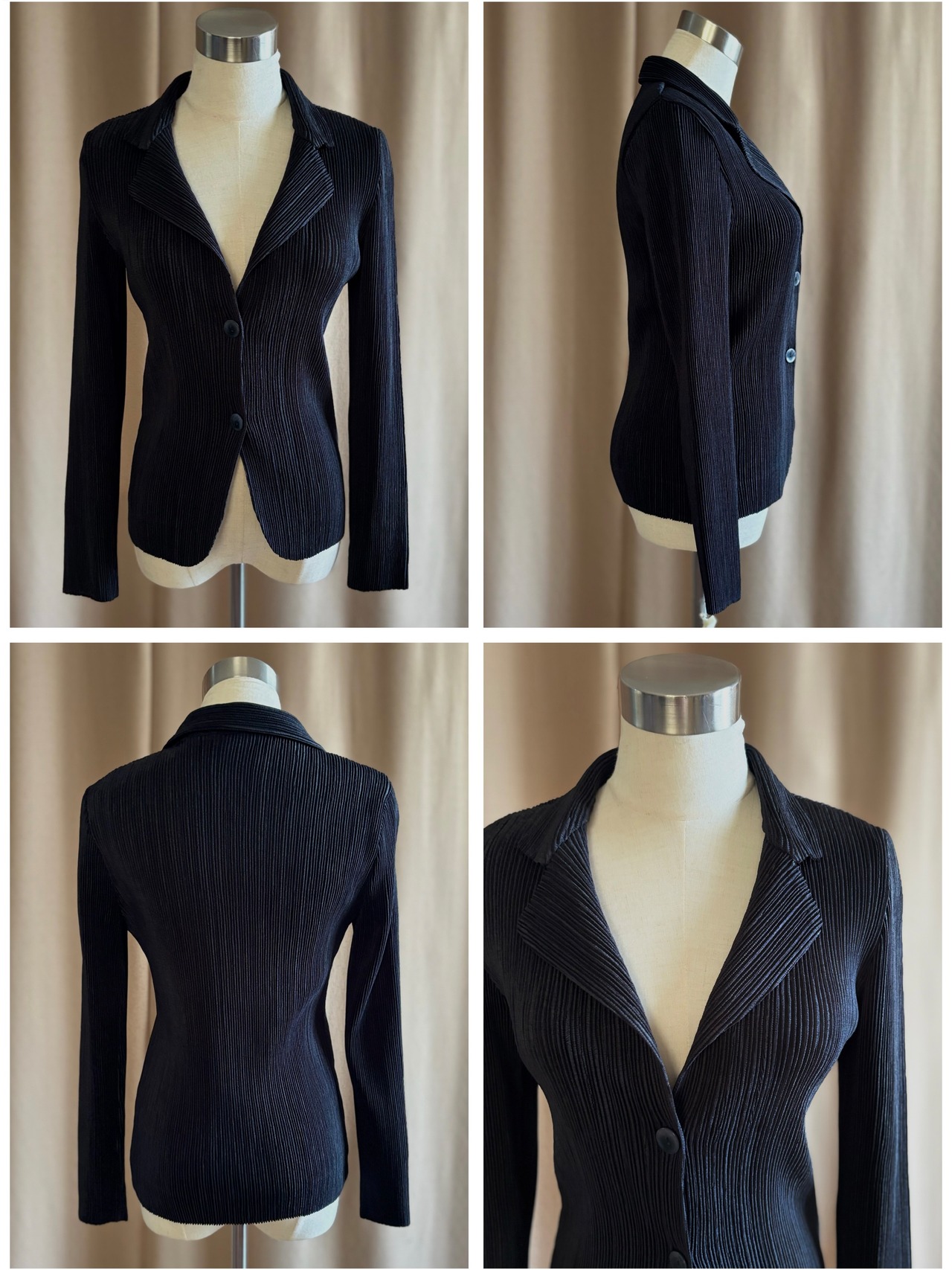 black pleated 3piece set with brooch-5201-9