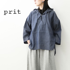 prit [プリット] インディゴシアーデニムフードプルオーバーシャツ [P82614] インディゴシャツ・フード付きシャツ・デニムブラウス・薄手デニム・シアーデニムシャツ・ワイドシルエット・ゆったりシルエット・LADY'S [2026SS]