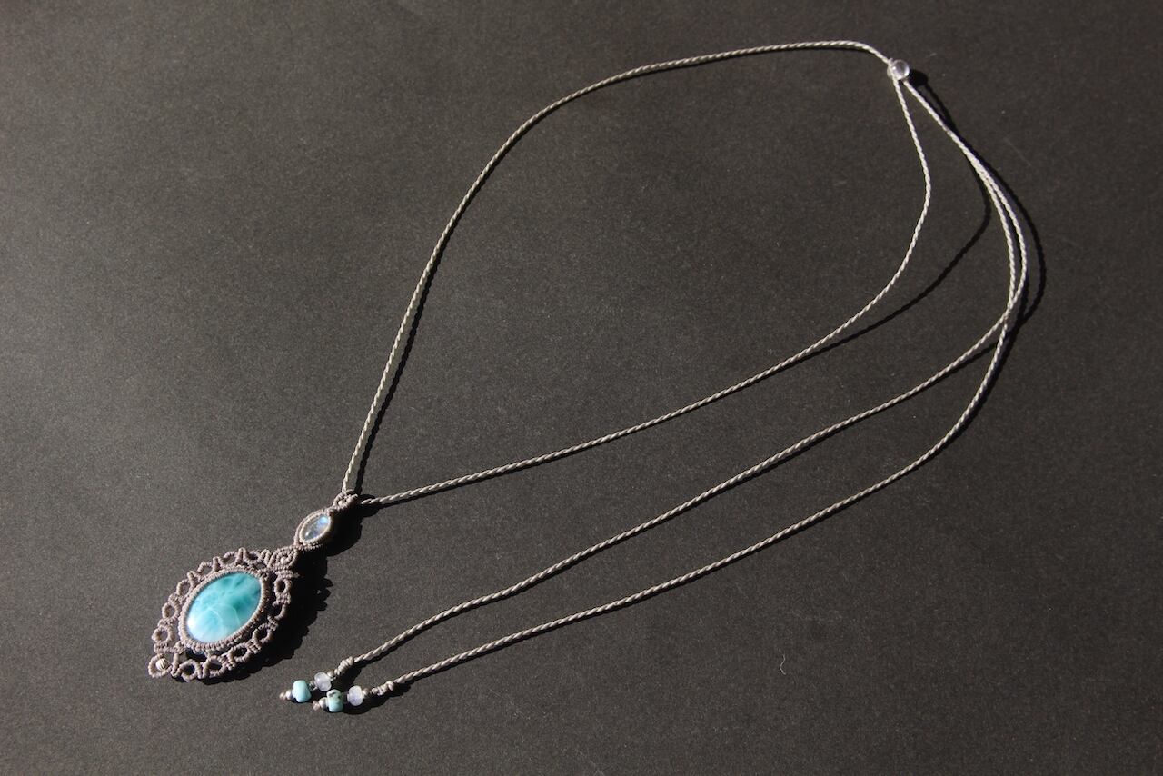 Larimar & Rainbow  moonstone  micro macrame pendant