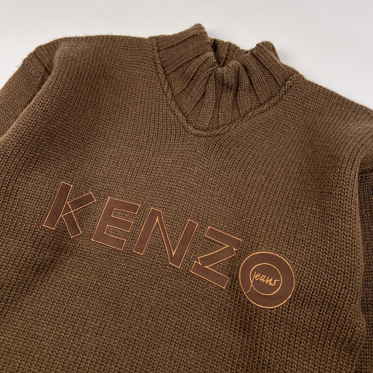 90s 北斎タグ KENZO JEANS ケンゾー ロゴ入り ハイネック ウールニットセーター サイズ F /ブラウン/C-OY3571/ビンテージ