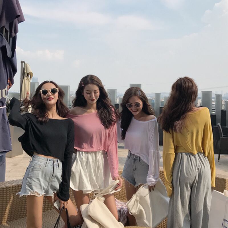 サマーソリッド カラーシャツ ルーズショートTシャツ スプリング ロング 春物 夏物 ソリッドカラー ドラファッションホール19841683306