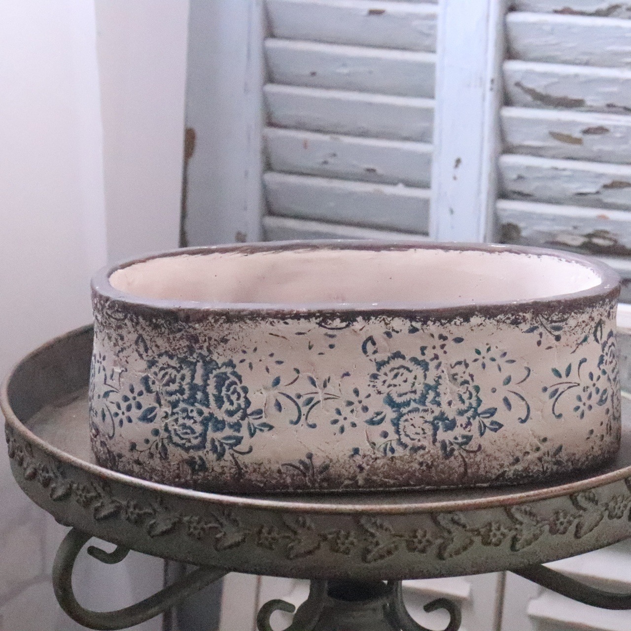 植木鉢　アンプリメフルールオーバルL｜陶器　シャビーシック　寄せ植えして飾ると素敵なガーデンになる　16237