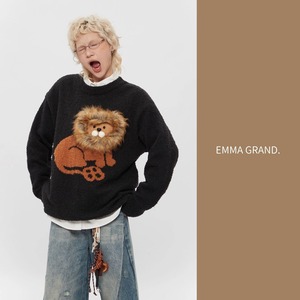 たてがみを揺らすライオンのふわもこニットプルオーバー E00602