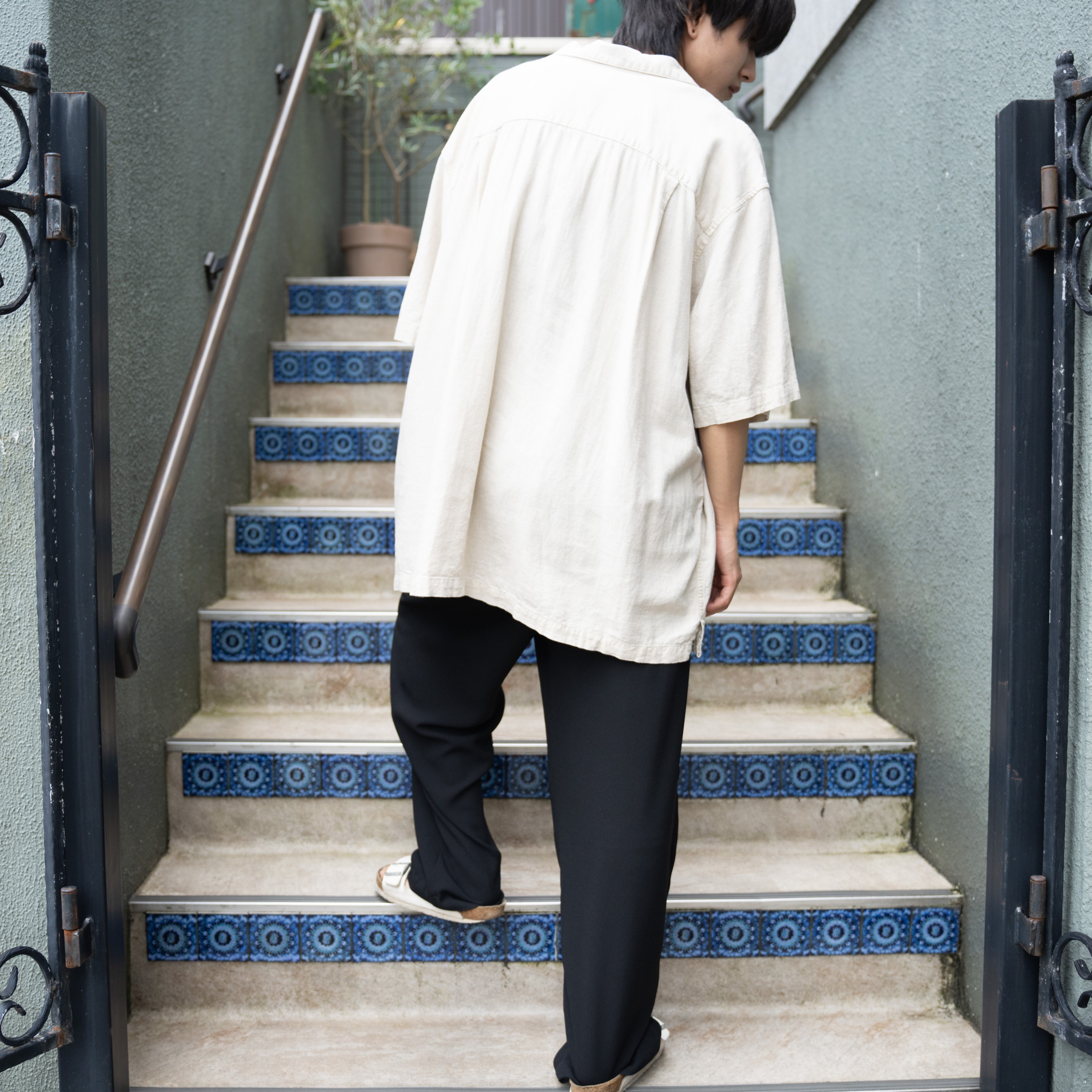 USA VINTAGE ISLAND PASSPORT HALF SLEEVE EMBROIDERY OPEN COLLAR