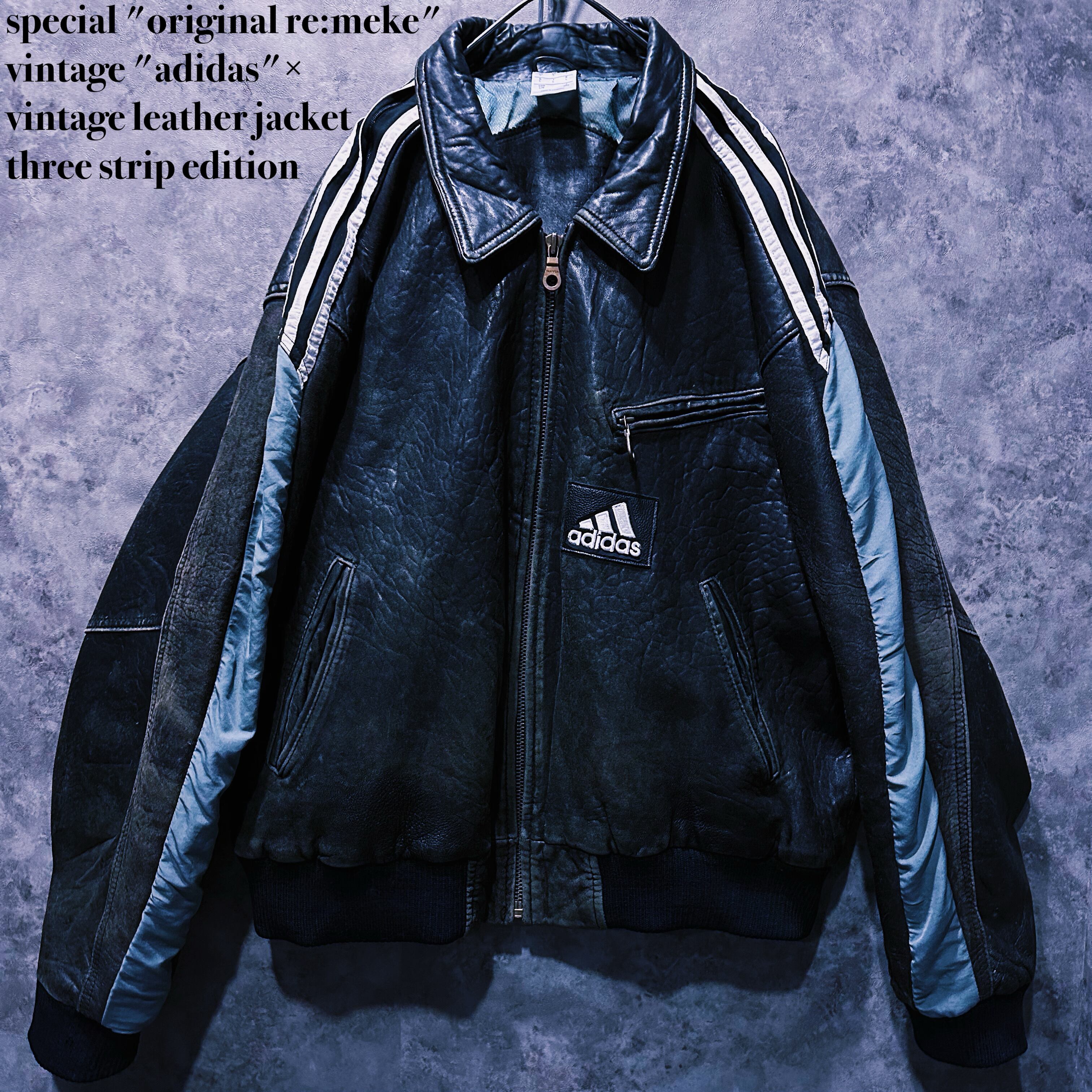 doppio】special "original re:meke" vintage "adidas"× vintage leather jacket  three strip edition | ayne