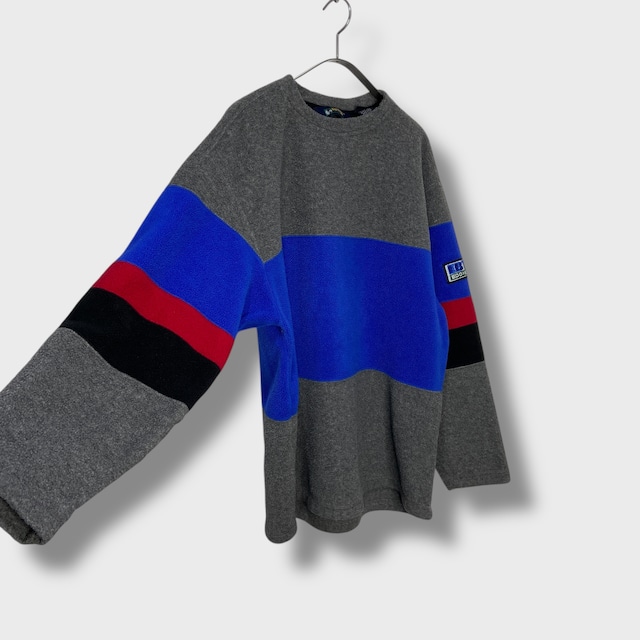 90s EBTEK ラインパネルラインフリーススウェット エディーバウアー S