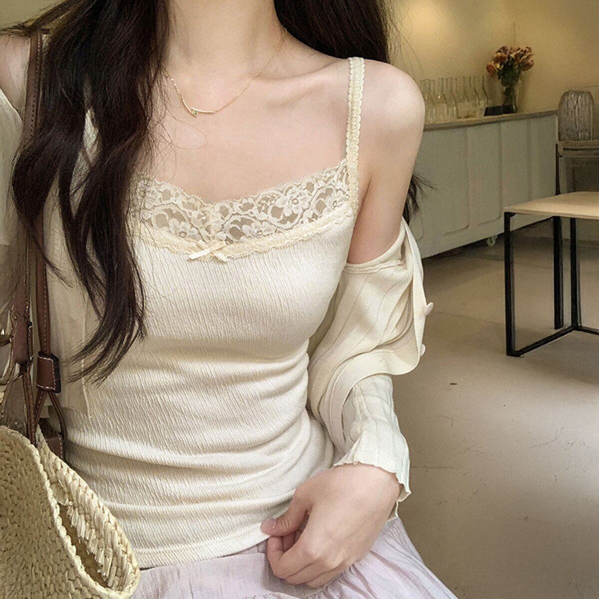 カップ付き キャミソール インナー レディース 春夏 韓国 きれいめ 大人 かわいい レース ブラキャミ 肌見せ 見せインナー カジュアル おしゃれ 重ね着 レイヤード 大人可愛い 大人女子