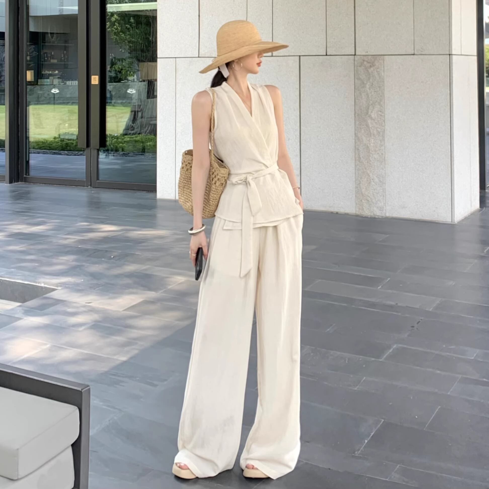 【set】ノースリーブトップス×ワイドパンツセット M32581