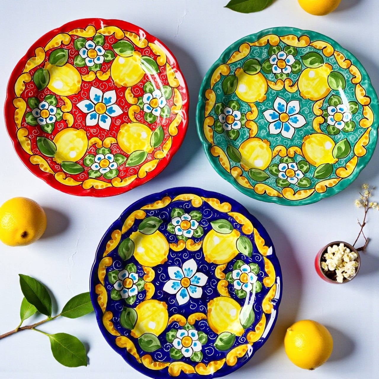 絵皿 26cm GEO046 マヨリカ焼き イタリア陶器 レモン柄 ディナー皿