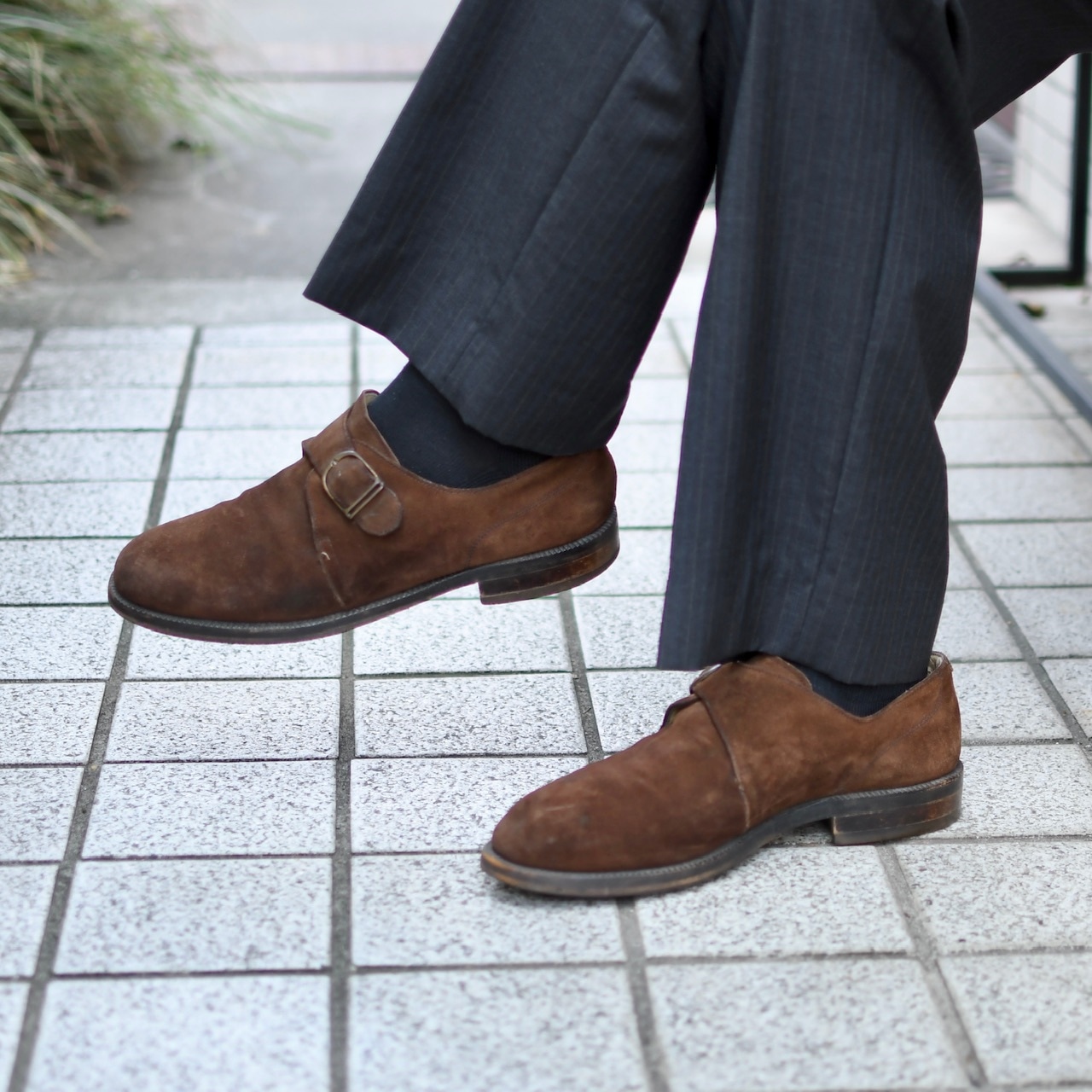 BALLY single monk strap brown suede shoes