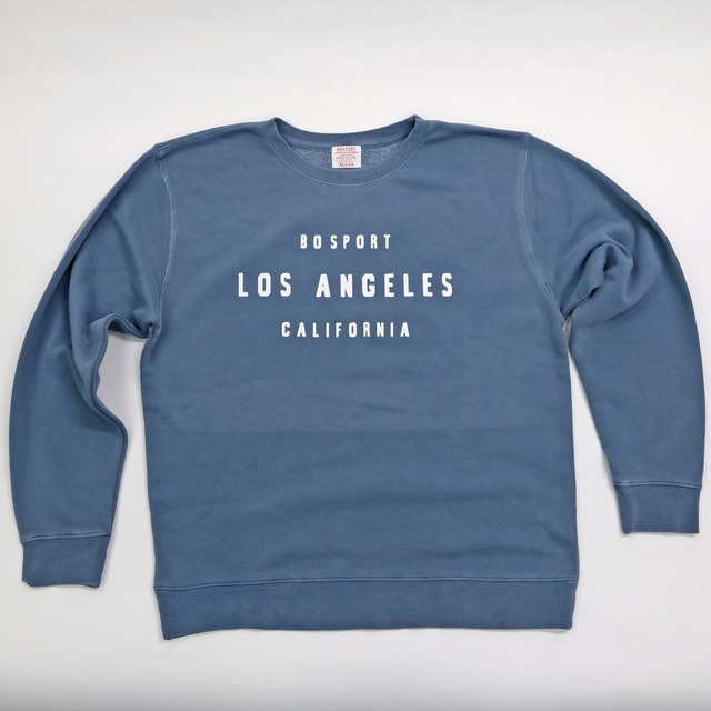 BS24SP-9026 Midweight Pigment Dyed Crew Sweatshirt   “BOSPORT LOS ANGELES CALIFORNIA” (Slate Blue)
