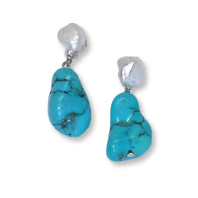 在庫限り！淡水パール ターコイズ ピアス mm1013