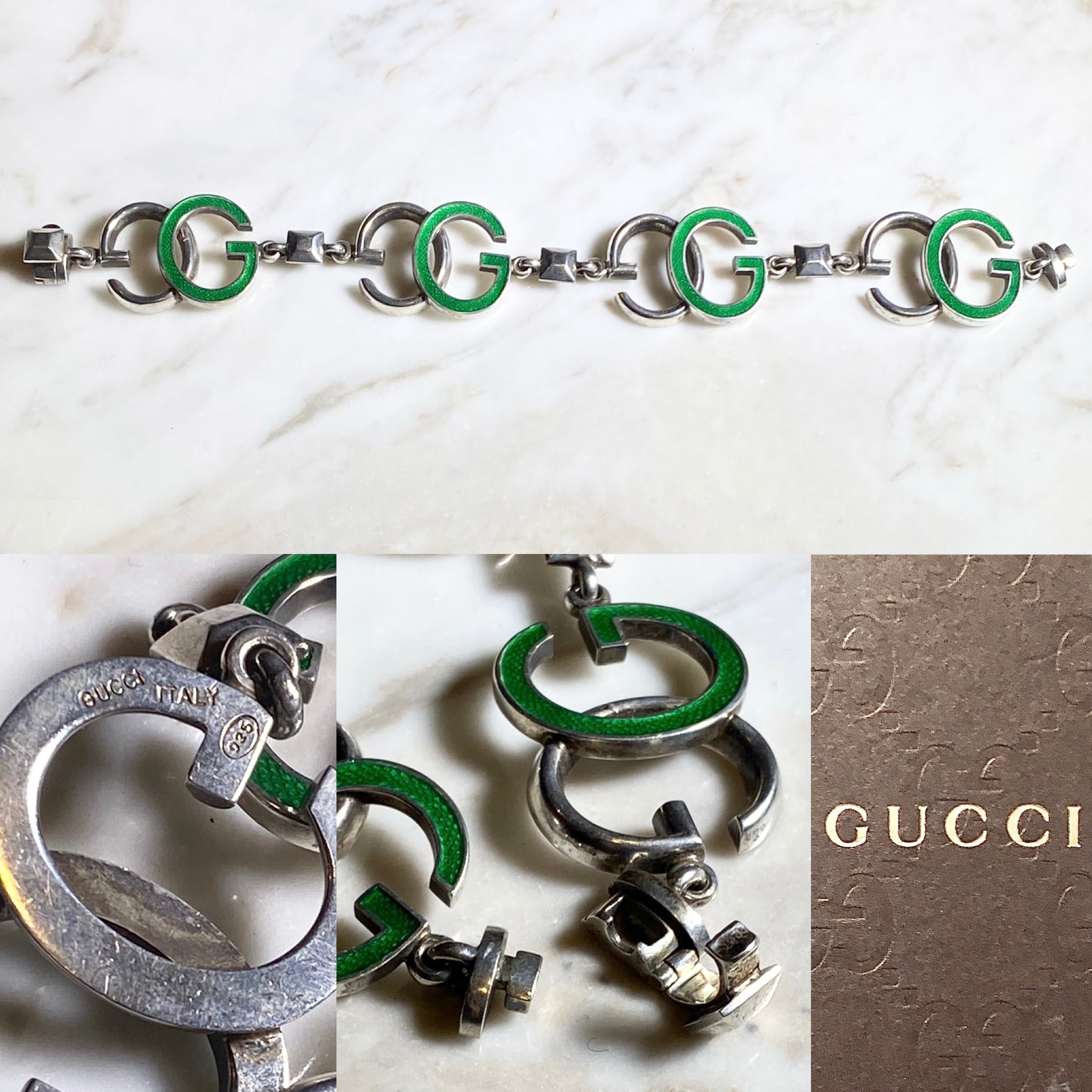 vintage GUCCI gg silver bracelet with enamel | NOIR ONLINE