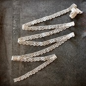 フランス 1900s 100x2.3c シルクリネン エクリュの星たちとボビンレース アンティーク br92n