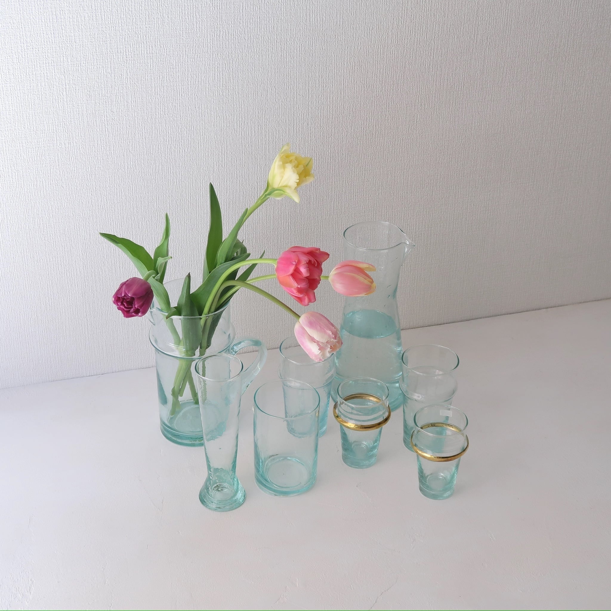 昭和レトロ ガラス 花器 ねじりガラス 一輪挿 ブルー ピンク グリーン flower Vase | SUISUI