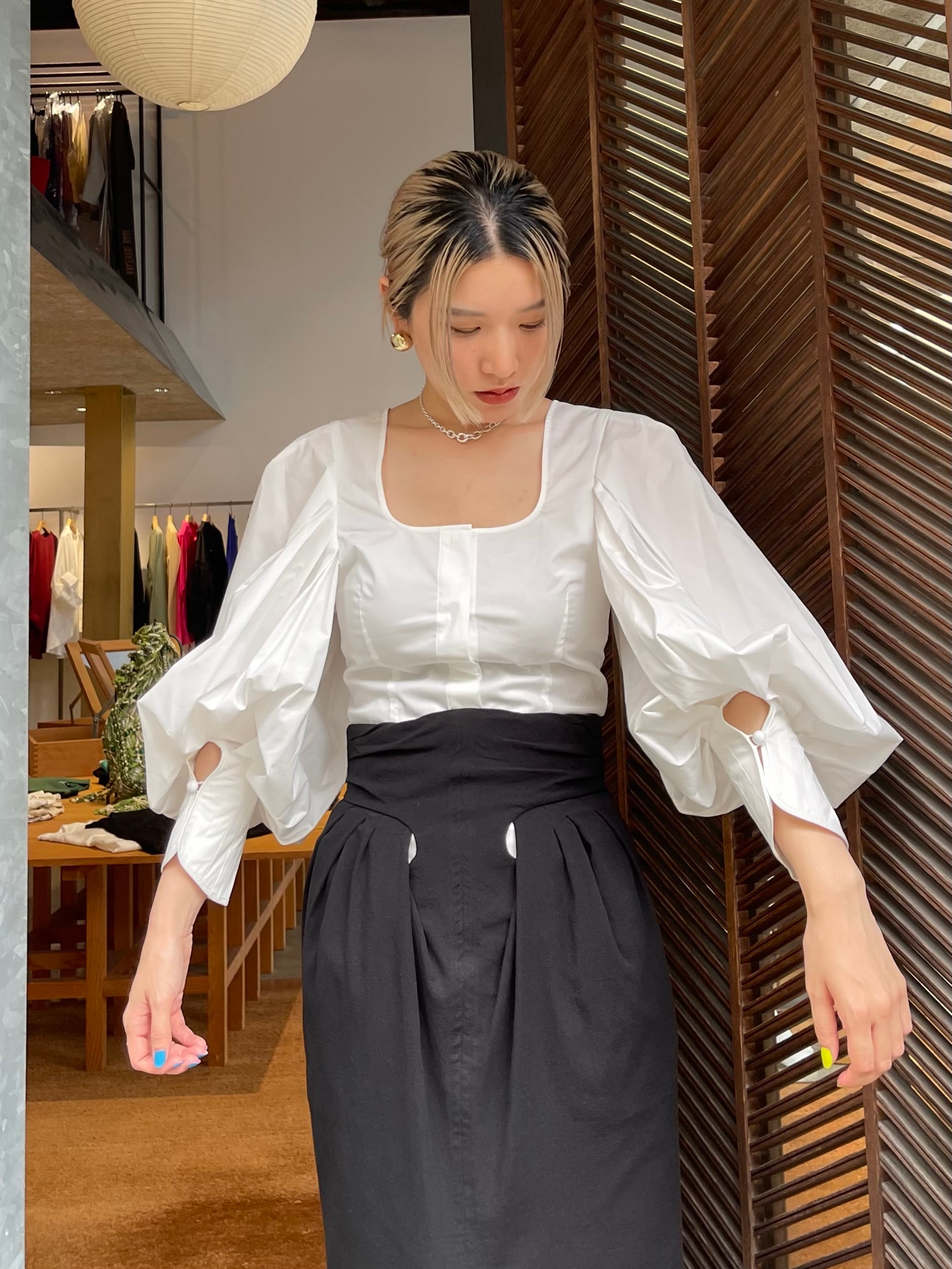 Mame Kurogouchi マメクロゴウチ / Square Neck Puff Sleeve Shirt 